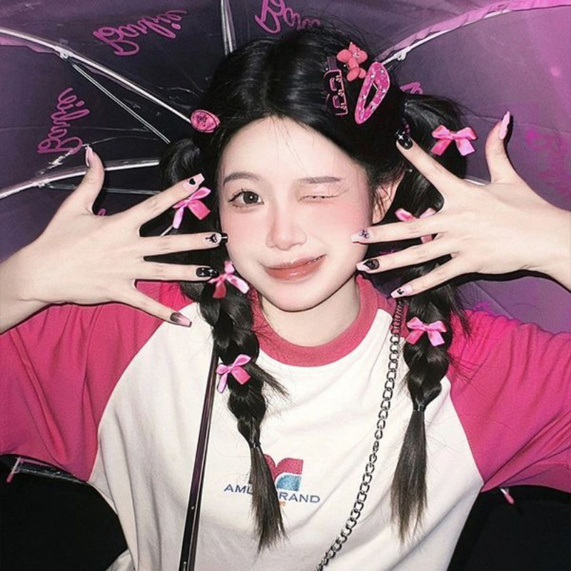 Set 8 Kẹp Tóc Nơ Ruy Băng y2k mini Dễ Thương Cho Nữ