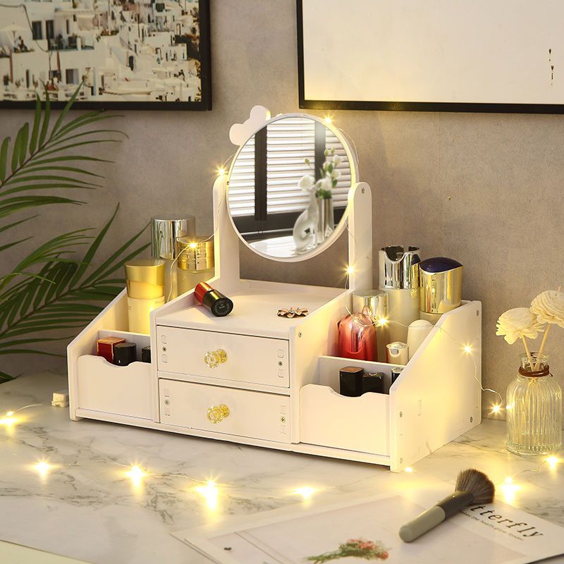 Mirror Makeup Mirror with Storage Box Desktop Portable Portable Princess Student Light Luxury Dormitory Large Size Desktop Vanity Mirror 7arl