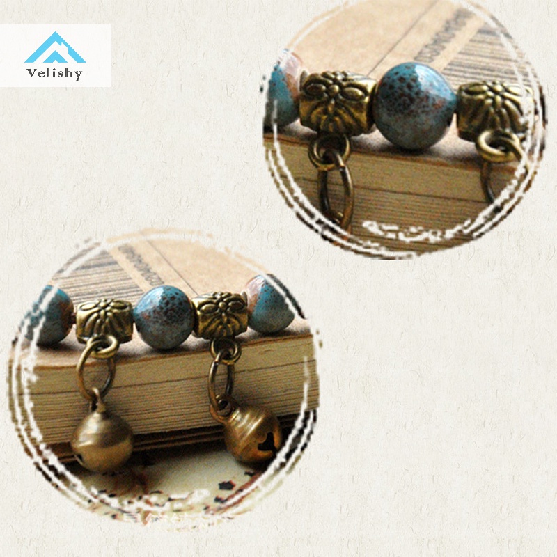 Lắc Chân Bện Dây Xỏ Hạt Gốm Màu Xanh Dương / Nâu Phong Cách Dân Tộc Thời Trang Cho Nữ