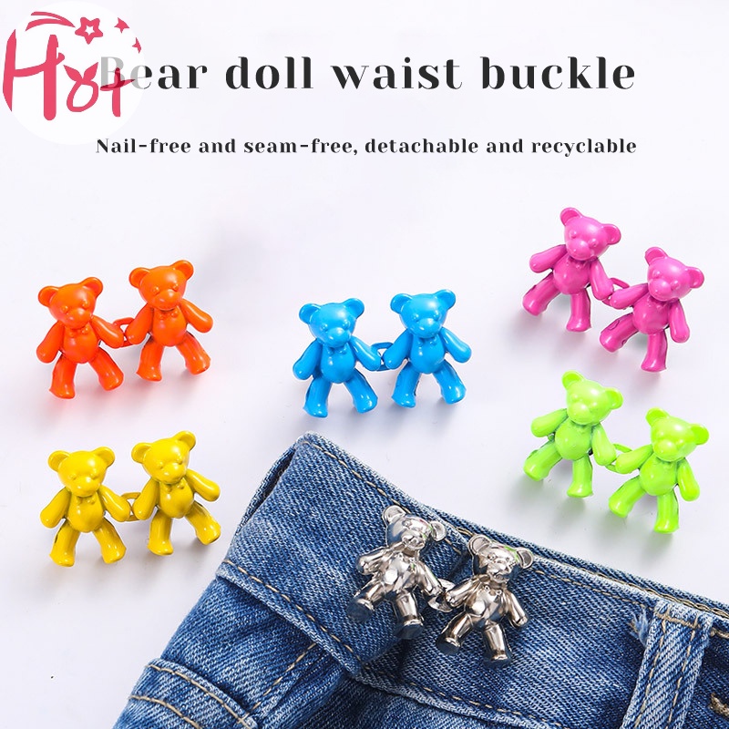Jr 1 Cặp Nút Thắt Lưng Quần jean Thay Thế Hình Gấu Có Thể Điều Chỉnh