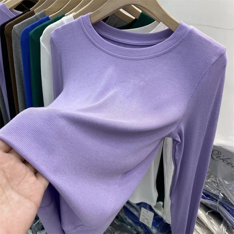 Áo Thun Cổ Tròn Màu Trơn Dáng Ôm Thời Trang Dành Cho Nữ