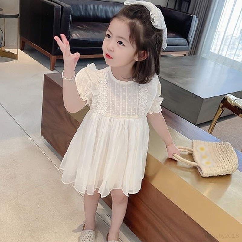 Đầm Công Chúa Tay Ngắn Phồng Chất Liệu cotton Thời Trang Xinh Xắn Cho Bé Gái