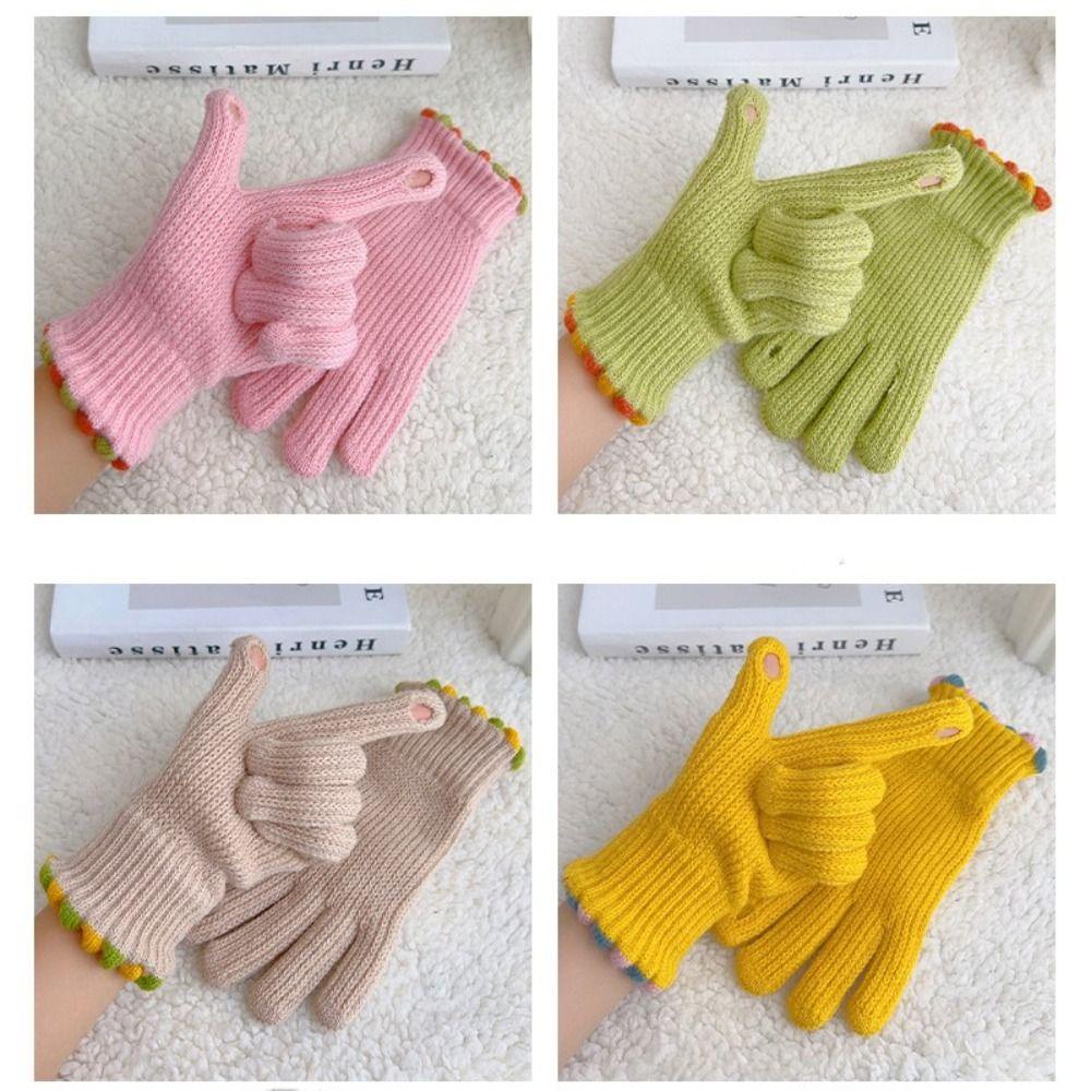 Găng Tay Dệt Kim Dày Dặn Giữ Ấm Có Thể Chạm Màn Hình Cảm Ứng Màu Sắc