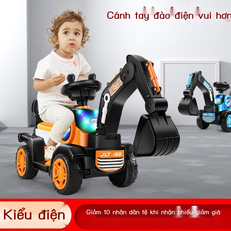 ○◐❀svglsszwcmMáy xúc điện trẻ em xe xây dựng cậu bé đồ chơi ô tô máy xúc có thể ngồi và đi xe máy móc máy xúc quá khổ má