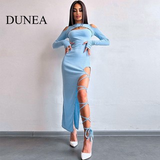 DUNEA Đầm maxi Tay Dài Có Dây Đeo Thời Trang Mùa Thu Cho Nữ