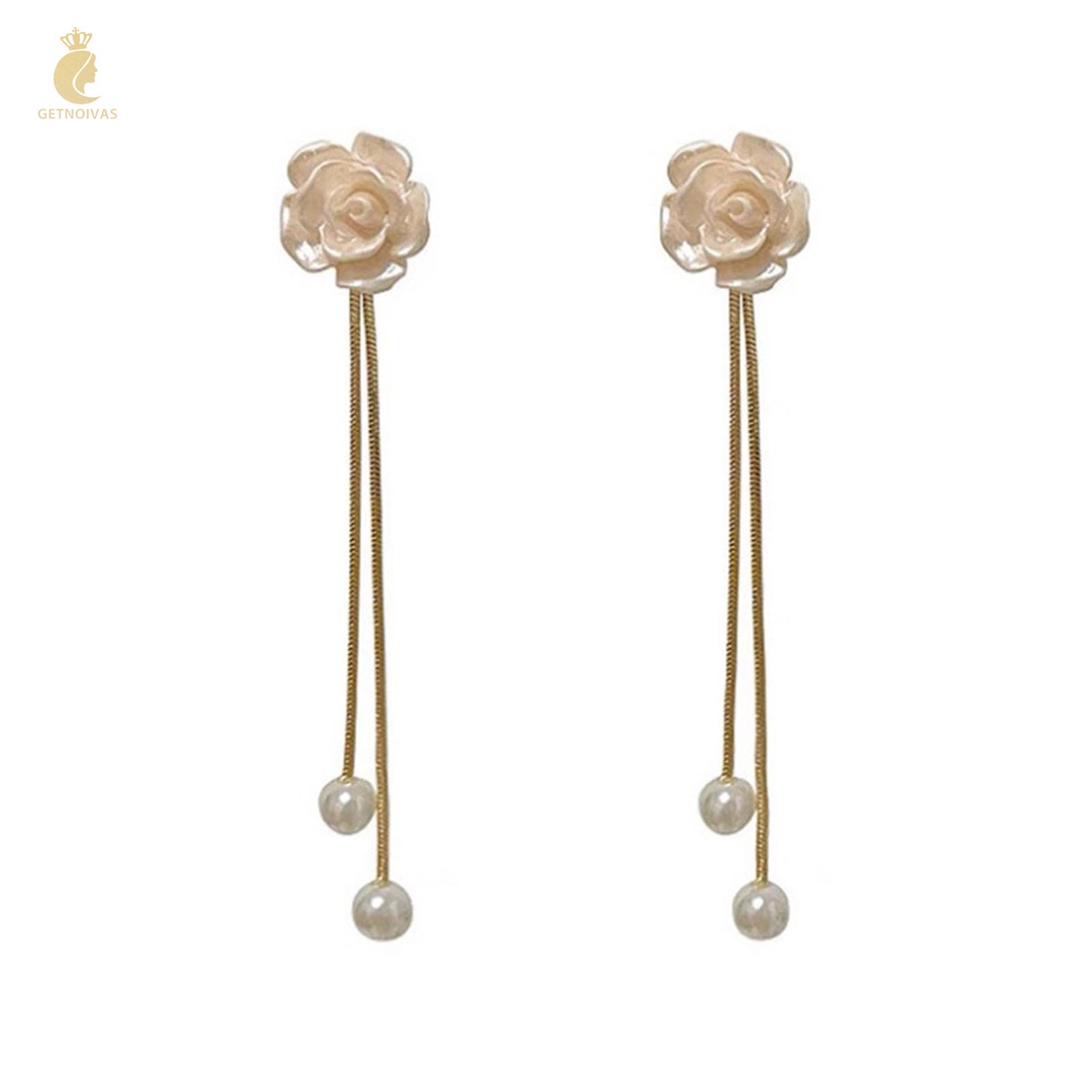 Bông Tai Dáng Dài Đính Ngọc Trai Phối Tua Rua Màu Sắc Nhẹ Nhàng Thời Trang Cho Nữ