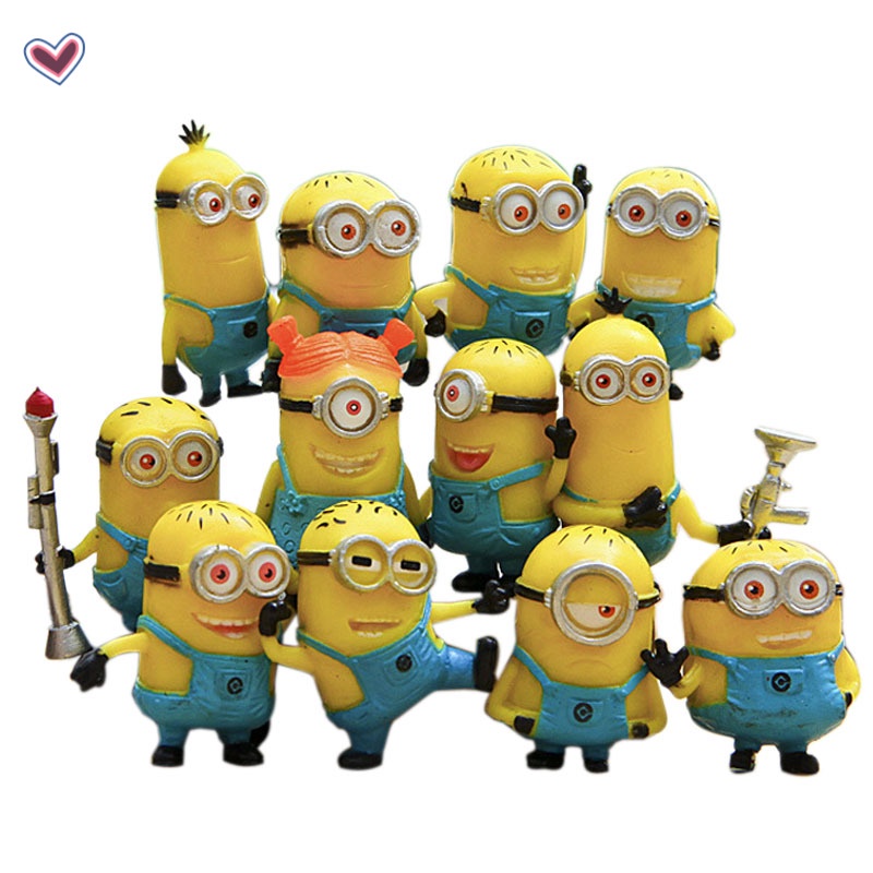 Bộ 12 Mô Hình minions Bằng pvc Màu Vàng