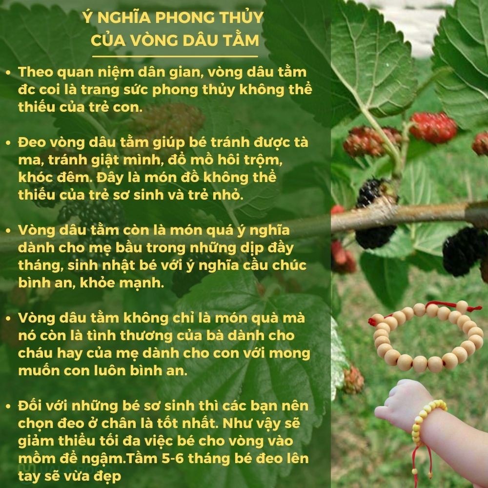 Vòng tay dâu tằm giúp bé chống quấy khóc, giật mình, tránh gió khi đi ra ngoài