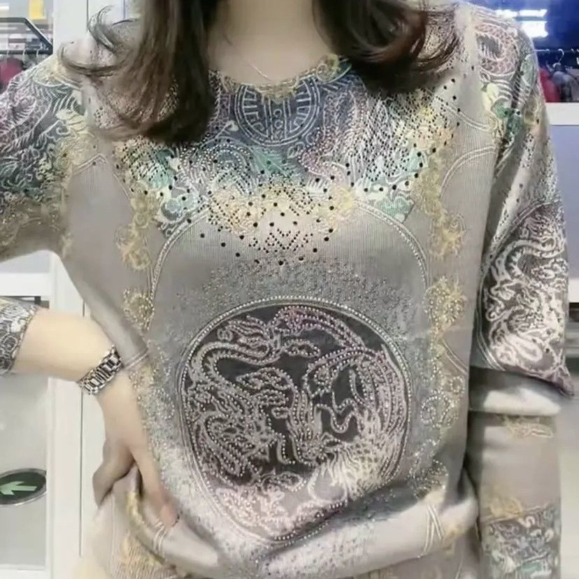 Áo Sơ Mi Tay Dài Dáng Rộng In Họa Tiết Thời Trang Mùa Thu Cho Phụ Nữ Trung Niên