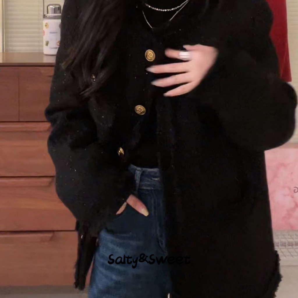 Salty&Sweet store Áo dạ tweed áo khoác dù áo khoác bomber Thông thường Phong cách Độc đáo casual WJK23A07U5 42Z231016