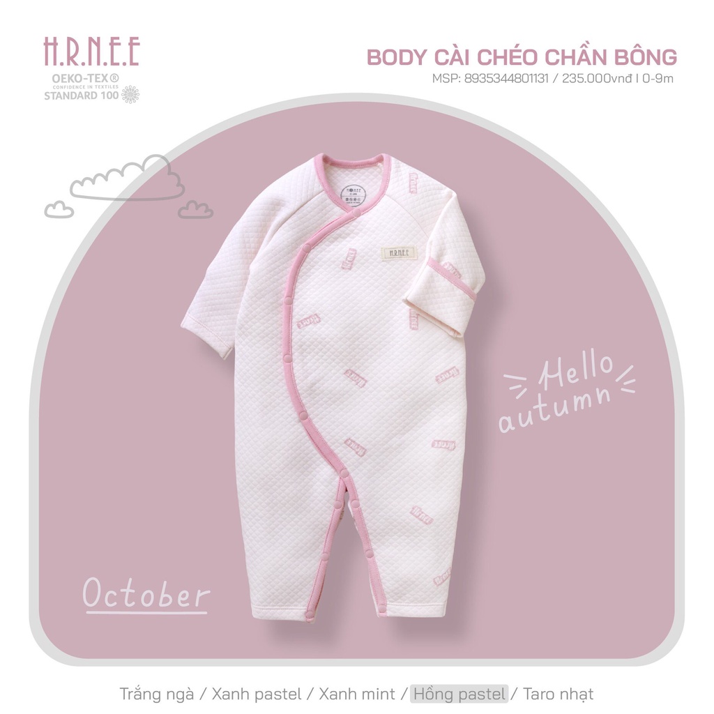 Bodysuit dài tay Hrnee chất vải trần bông cho bé