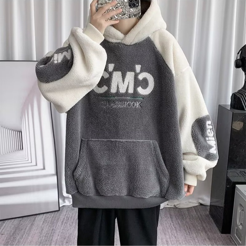 Kyushuad Áo Khoác Hoodie Dày Dặn Phối Màu Tương Phản Cá Tính Cho Nam