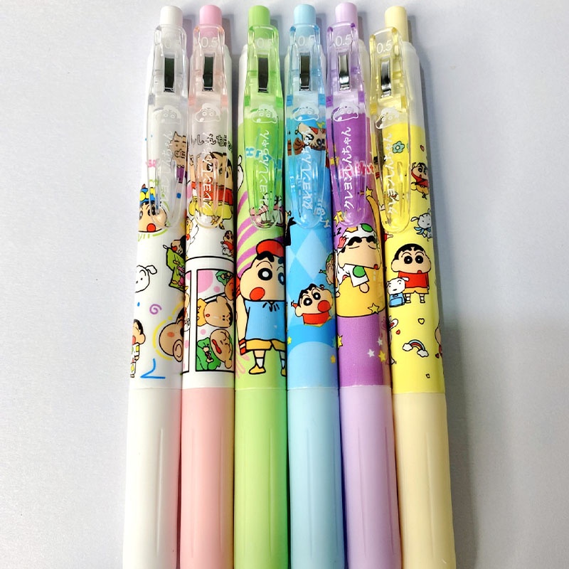 Set 6 Bút Bi Ngòi 0.5mm Khô Nhanh In Họa Tiết shin Cậu Bé Bút Chì Cho Học Sinh