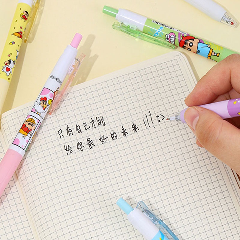 Set 6 Bút Bi Ngòi 0.5mm Khô Nhanh In Họa Tiết shin Cậu Bé Bút Chì Cho Học Sinh