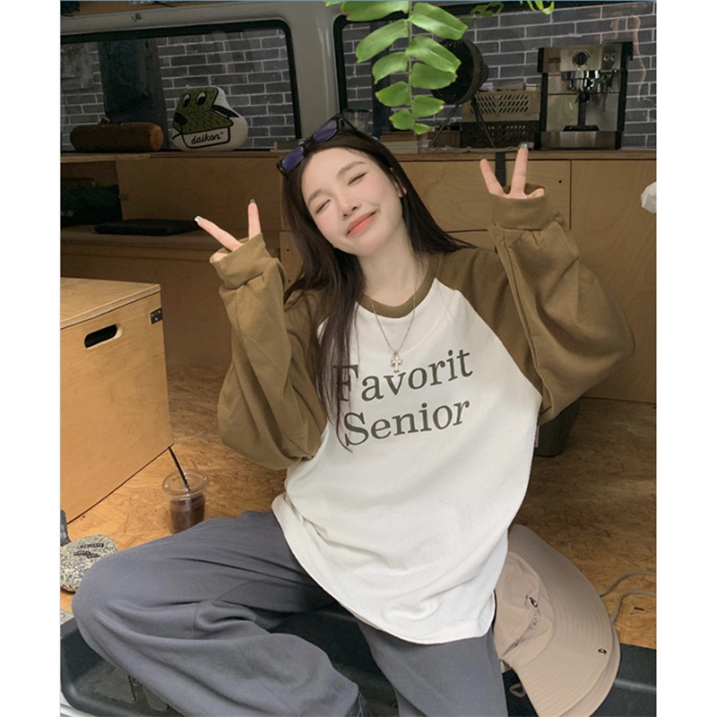 Live great Áo sweatshirt Tay Dài Dáng Rộng Vừa Vặn In Họa Tiết Tương Phản Thời Trang Cho Nữ