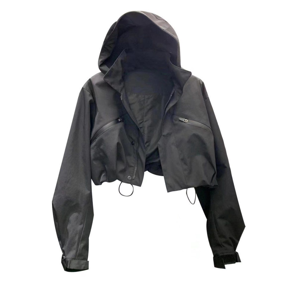 Thời Trang Áo Khoác Gió Có Nón Cổ Đứng Dáng Rộng Ngắn Dễ Phối Đồ Cho Nữ