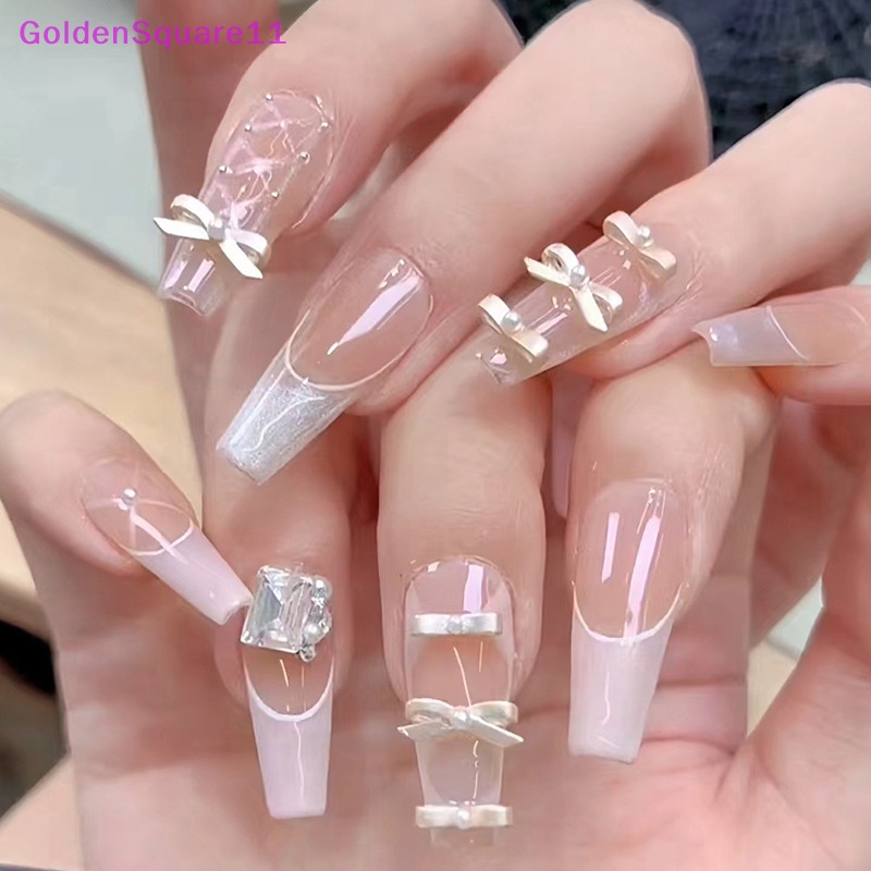 Set 10 Phụ Kiện Trang Trí Móng Tay Nghệ Thuật Hình Nơ Đính Đá Màu Hồng / Đen / Trắng Bằng Hợp Kim diy vn