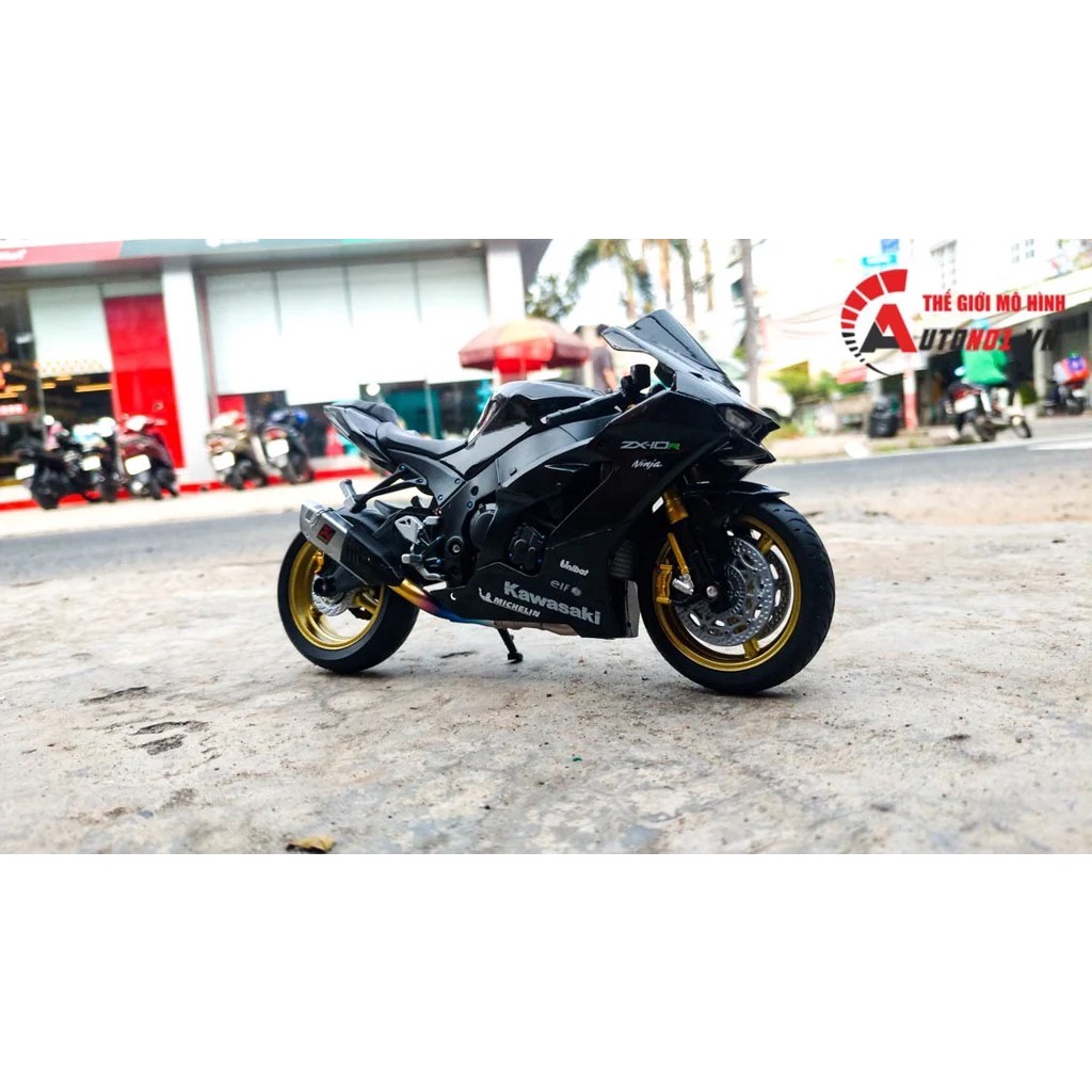 Mô hình xe độ Kawasaki Ninja ZX-10R , ZX-6R độ nồi, độ pô 1:12 Welly , Joycity tặng ô tô
