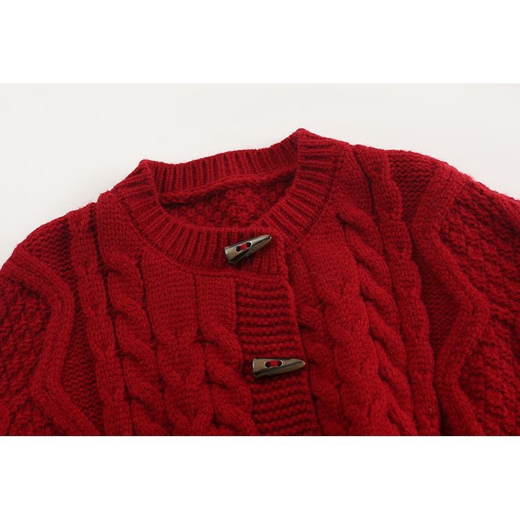 Áo cardigan Dệt Kim Dày Dáng Rộng Cài Nút Lưng Cao Xoắn Cài Khuy Thời Trang Cho Nữ