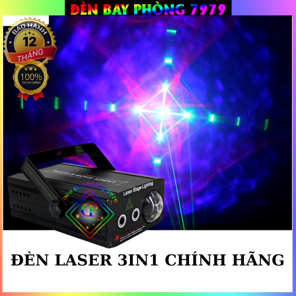 Đèn Laser 3 In 1 Cảm Biến Âm Thanh  Dùng Cho Phòng Karaoke, Bar, Sân khấu. Đèn Led Nhập Khẩu Cao Cấp