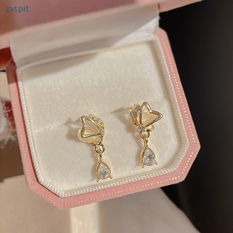 Zvt Khuyên Tai Đính Đá zircon Hình Giọt Nước Và Bướm Sáng Tạo Lãng Mạn Cho Nữ vn