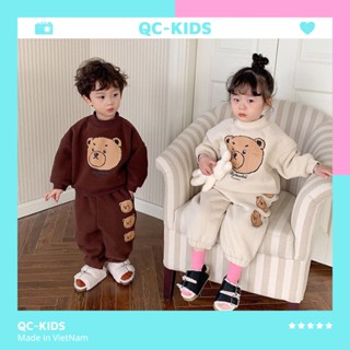 Bộ thu đông bé trai bé gái chất liệu nỉ bông in gấu cho bé 8-18kg