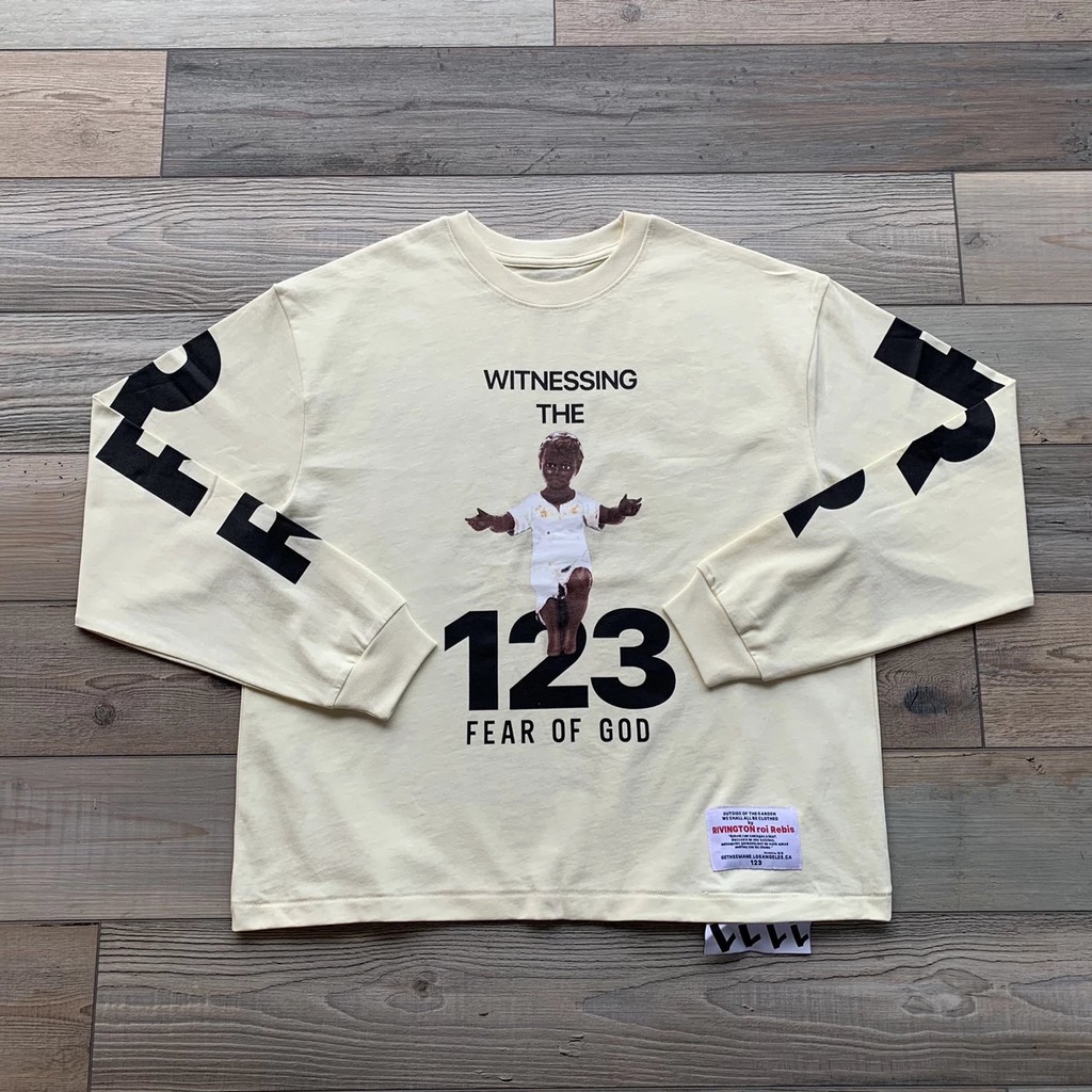 6JT1 Fear of God X Rrr123 Joint Cooperation Long Sleeve Tshirt Angel Pattern Print Design Long Sleeve Tshirt Fog Shirt