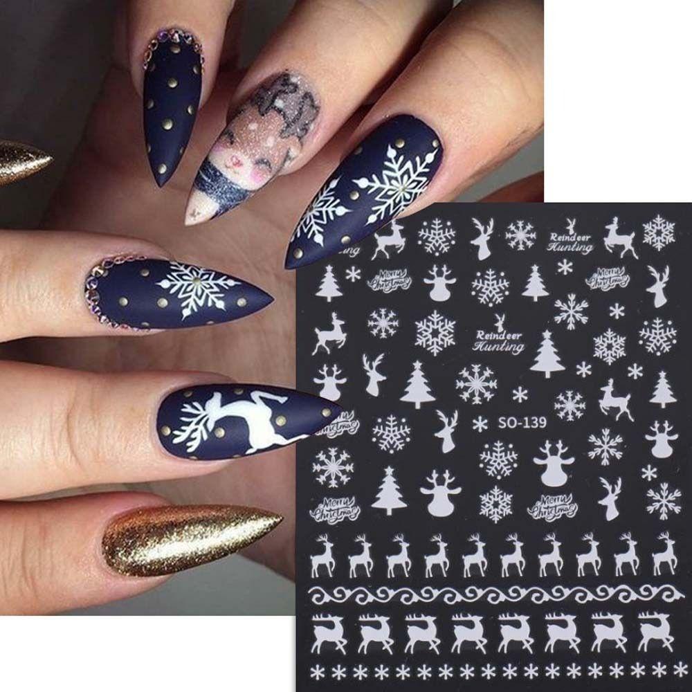 Fuhui Miếng Dán Trang Trí Móng Tay Hình Hoa Tuyết / Ông Già Noel / Người Tuyết Màu Trắng / Bạc Phong Cách Hàn Quốc