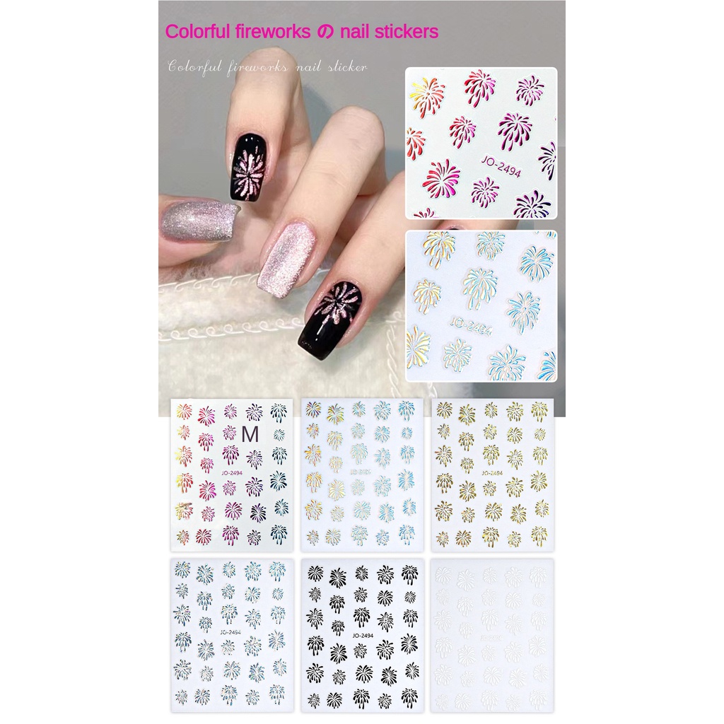 Nhãn dán nghệ thuật móng tay pháo hoa đầy màu sắc / Hình dán móng tay pháo hoa lấp lánh bầu trời đầy sao lãng mạn / Nhãn dán trang trí pháo hoa nhỏ