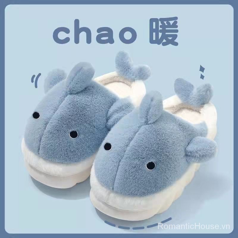 Dép Bông Đi Trong Nhà Chống Trượt Hình Cá Mập Dễ Thương Thời Trang Thu Đông 2023