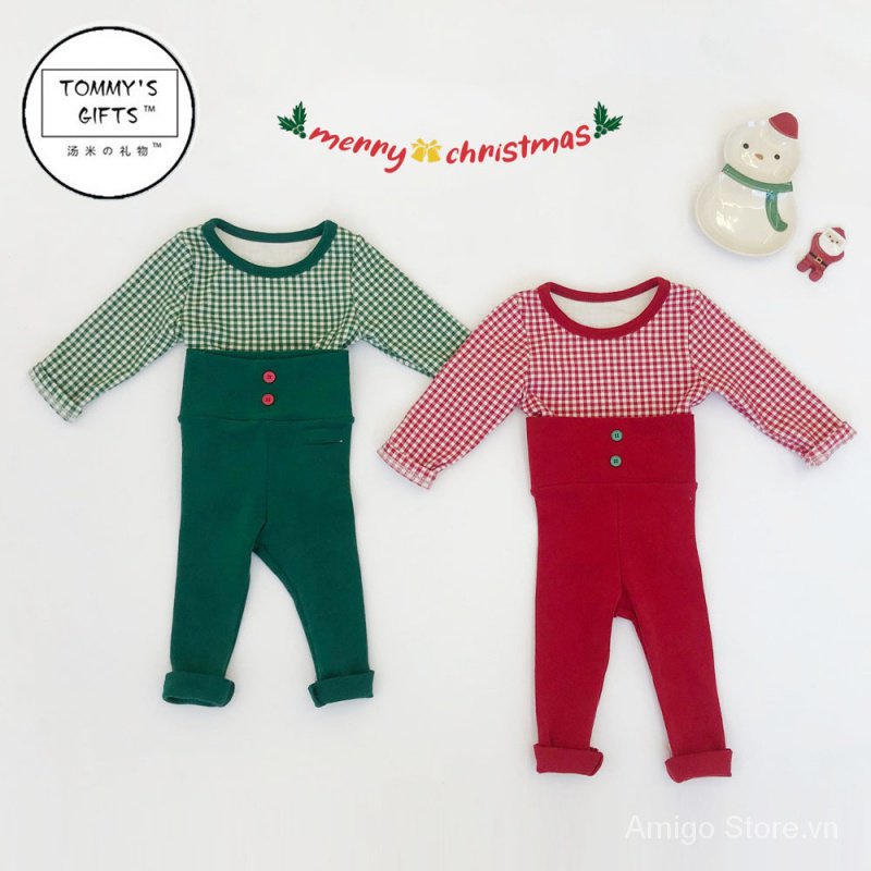 Bộ Áo Liền Quần + Quần Legging Họa Tiết Giáng Sinh Thời Trang Thu Đông 2023 Mới Cho Bé Sơ Sinh