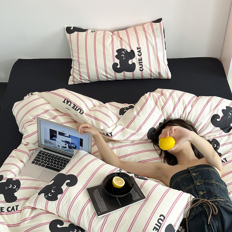 Bộ Chăn Ga Và Vỏ Gối cotton 40thread Họa Tiết Ca Rô Xinh Xắn 4ft / 5ft / 6ft