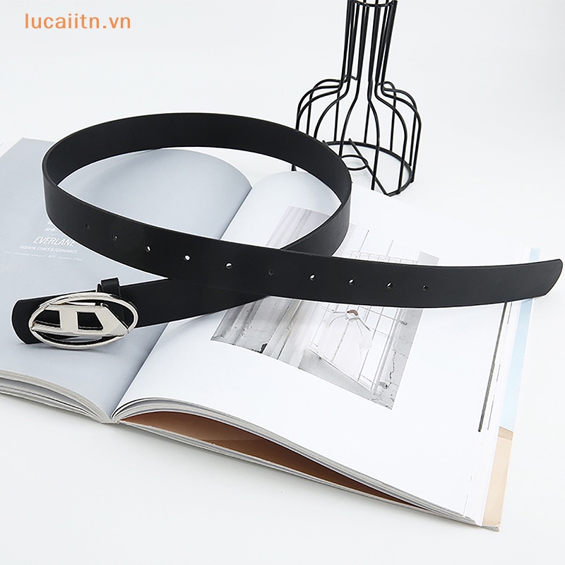 Thắt Lưng Da pu Khóa Kim Loại Hình oval In Chữ d Kiểu vintage Thời Trang Cho Nam Và Nữ