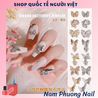 Set 3 Charm bướm cao cấp, charm bướm đính đá zircon trang trí móng tay nail sang trọng