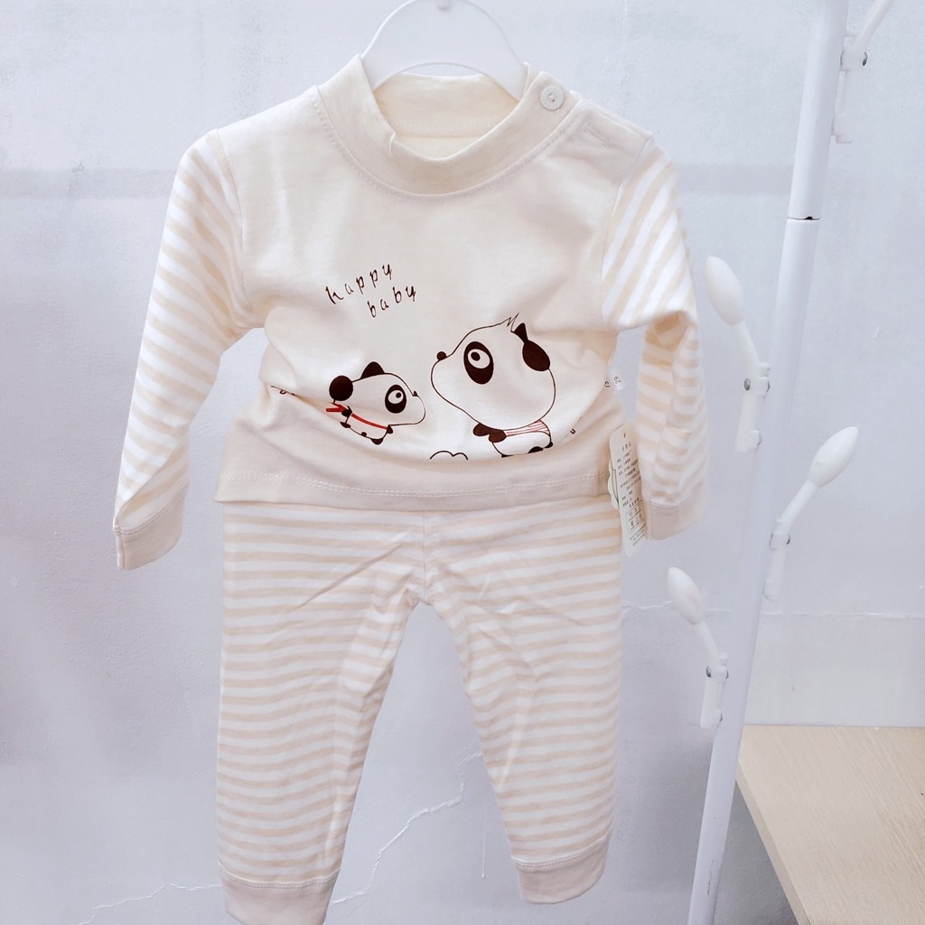 Đồ bộ quấn áo dài tay thu đông quảng châu cổ tròn chui đầu cúc vai vải cotton nỉ vừa mềm mại cho bé trai gái 6m -5 tuổi