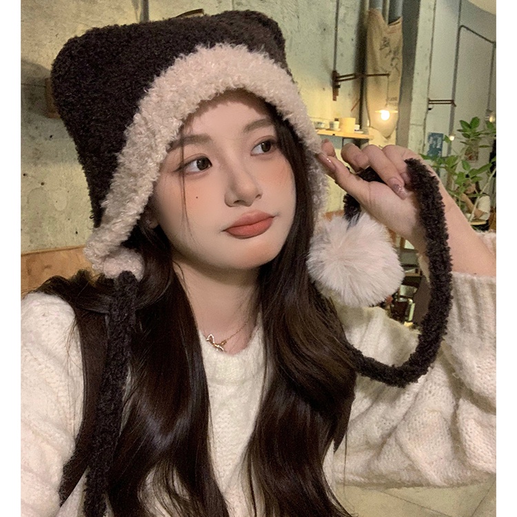 Mũ Len Dệt Kim Đính Tai Gấu Nhỏ Dễ Thương Thời Trang Mùa Đông Cho Nữ