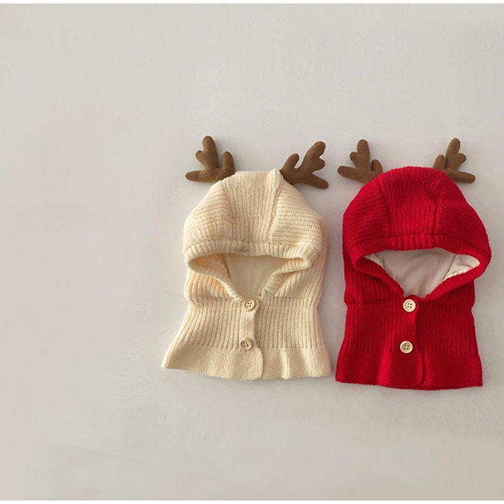 Mũ Len Trùm Đầu Kèm Khăn Choàng Cổ Đính Nút Thời Trang Thu Đông Hàn Quốc Cho Bé Trai Và Bé Gái