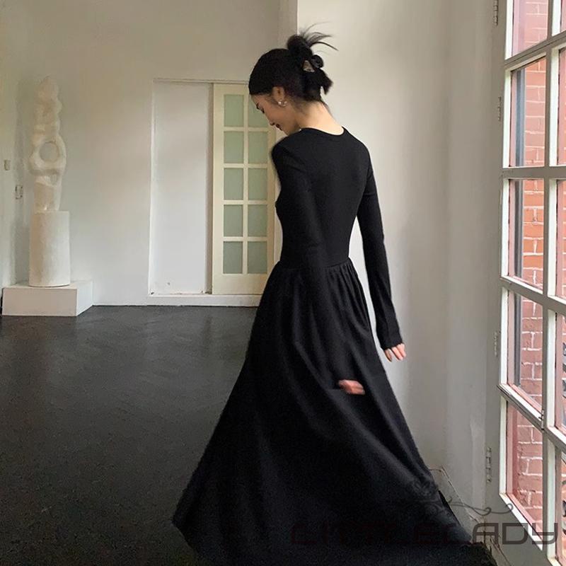 Đầm Dệt Kim Chữ a Tay Dài Khoét Lỗ Có Túi Cho Nữ