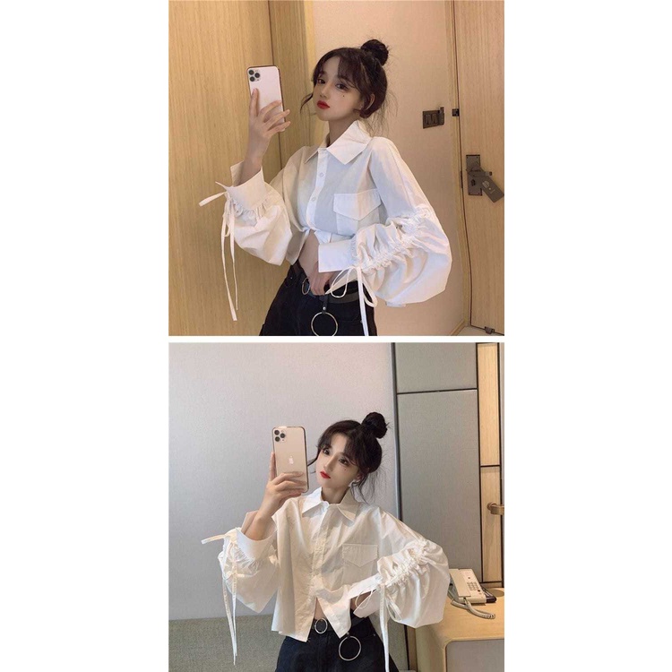 Áo Sơ Mi Nữ Tay Dài Dáng Rộng Cổ Búp Bê Phong Cách Thời Trang Pháp