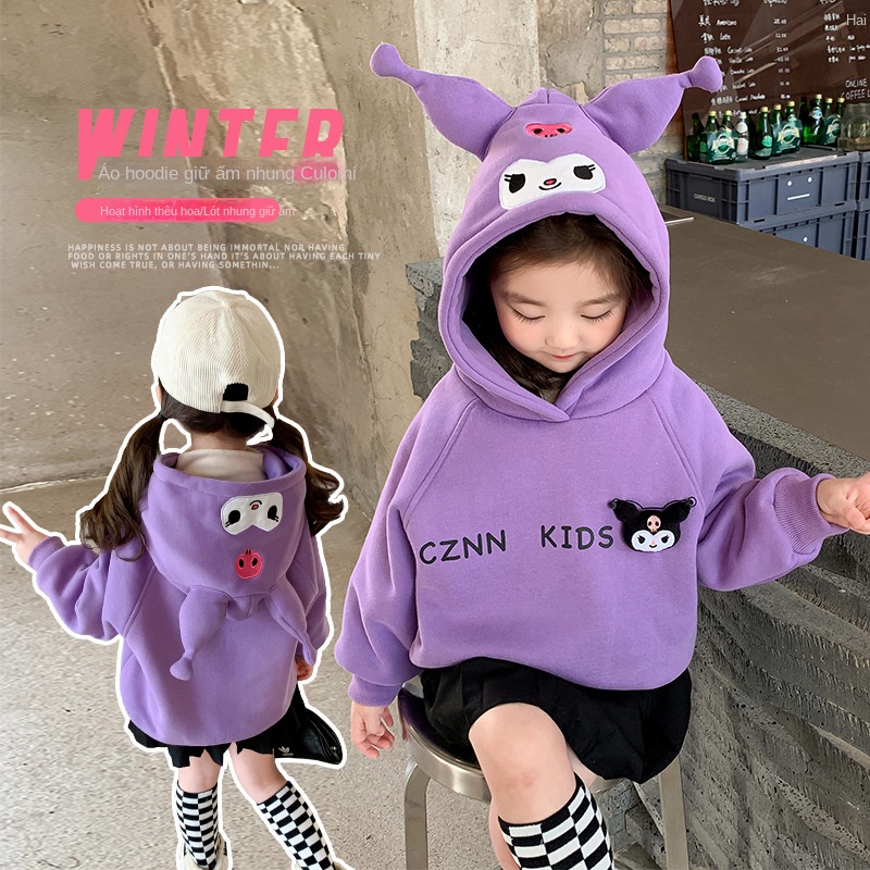 Áo Hoodie Vải Nỉ Thêu Hình Gấu Hoạt Hình Phong Cách Hàn Quốc Cho Bé Gái