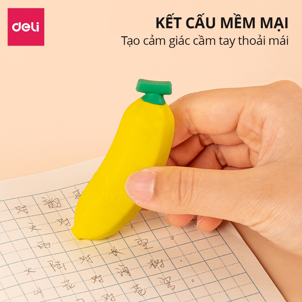 Gôm Tẩy Hoa Quả Khổng Lồ Deli - Siêu To Tẩy Sạch Ít Vụn, Không Mòn Giấy An Toàn Cho Bé Học Sinh Trẻ Nhỏ Bút Chì 2B HB