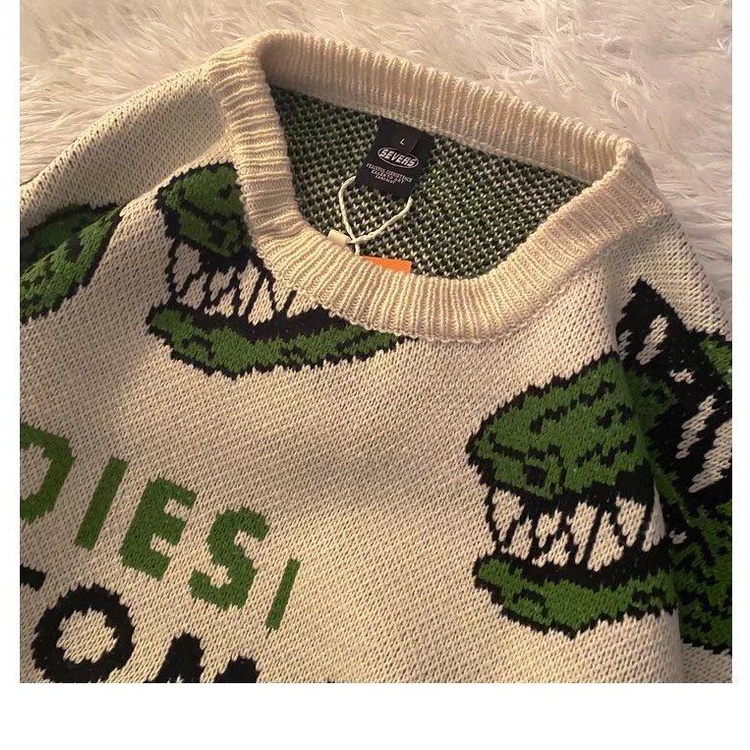 Áo sweater Dáng Rộng In Hoạt Hình Phối Màu Tương Phản Kiểu retro Mỹ Cá Tính Cho Nam