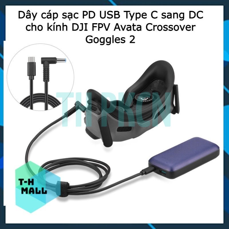 Dây cáp sạc PD USB Type C sang DC chuyên dụng cho kính DJI FPV Avata Crossover Goggles 2 dùng pin dự
