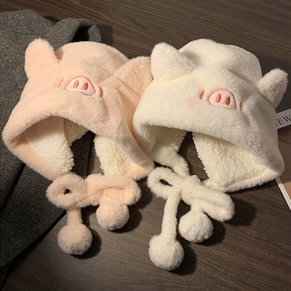 Kent1 Mũ Trùm Đầu Giữ Ấm Mùa Đông Chống Gió Bảo Vệ Tai Hình Chú Heo Nhồi Bông Dày Dặn Dành Cho Bạn Nữ