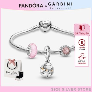 Vòng tay pandora bạc mix charm fullbox S925, lắc tay bạc pandora kèm charm tình yêu gia đình - Garbini