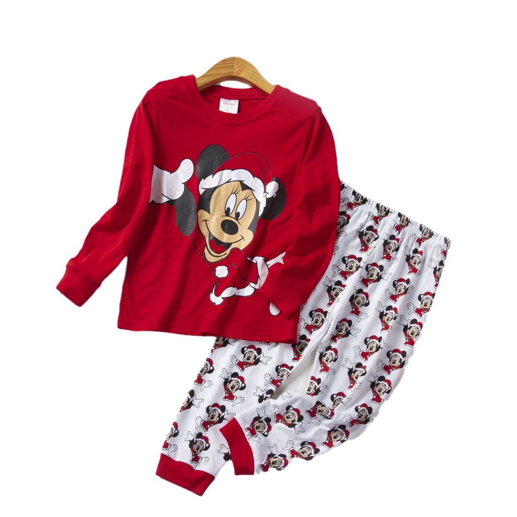 Xmas Bộ Đồ Ngủ 2 Món Áo Thun Tay Dài In Hình Chuột mickey Dành Cho Bé Gái