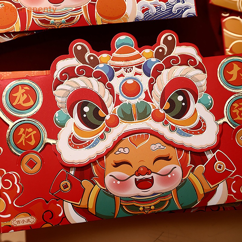 Set 4 Bao Lì Xì Đỏ Hình Rồng Trung Hoa May Mắn Cho Năm Mới 2024