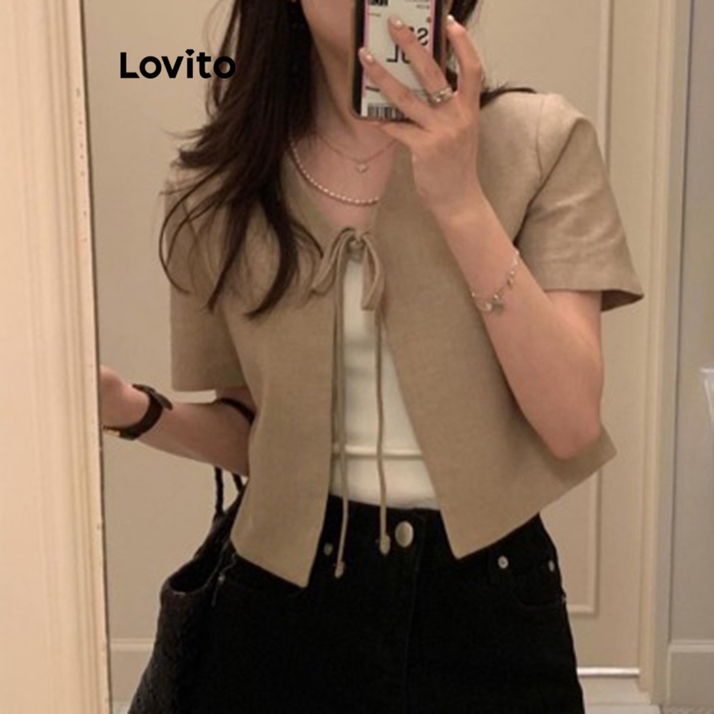 Lovito Áo blazer có dây buộc đơn giản thông thường cho nữ LNA26109 (Kaki)