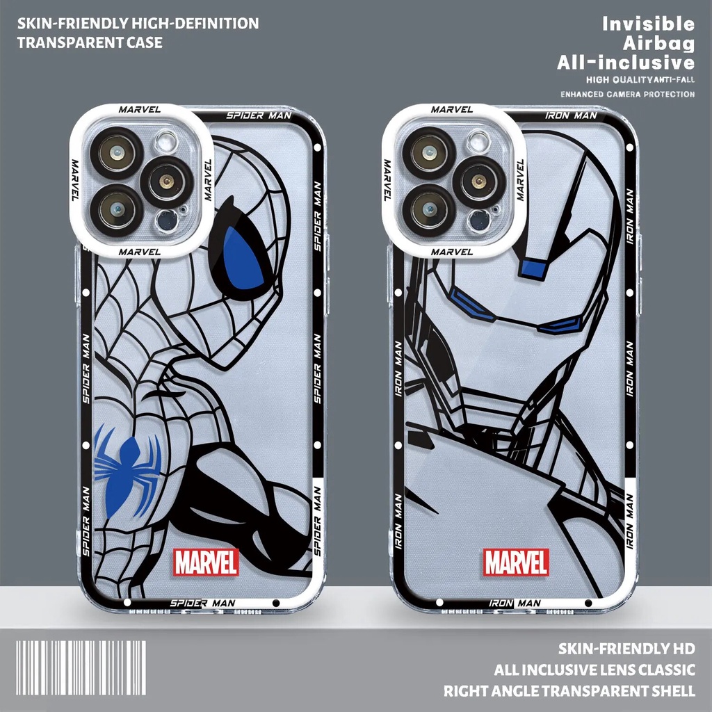 Ốp lưng iphone cạnh vuông SpiderMan Marvel Line IronMan 2 8plus/x/xs/11/12/pro/max/plus/promax