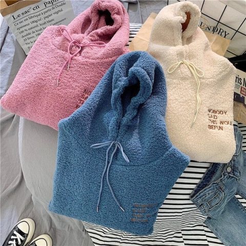 Áo hoodie Lông Cừu Dáng Rộng Thời Trang Thu Đông Phong Cách Hàn Quốc Cho Nữ